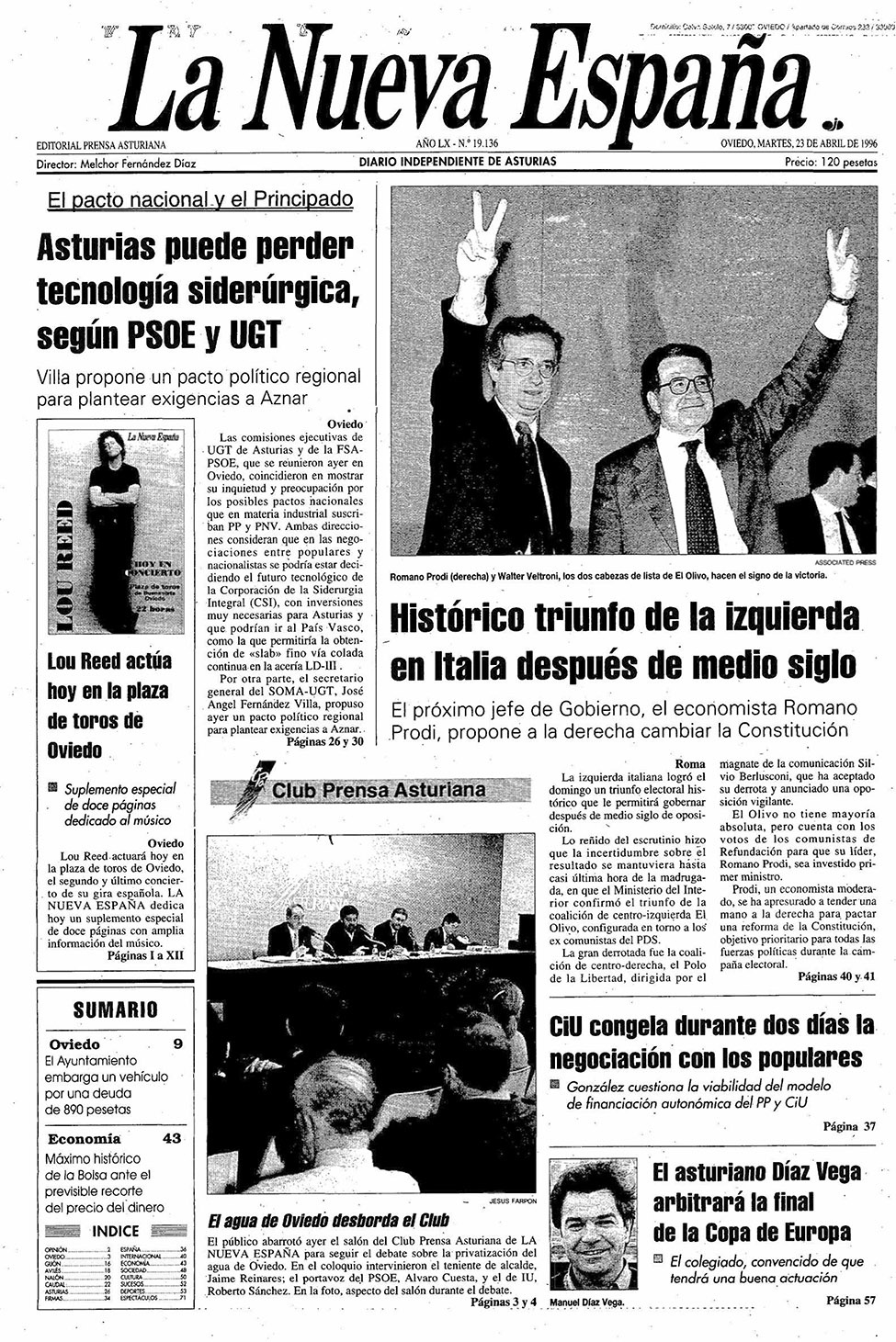 Portada del Martes, 23 de Abril de 1996