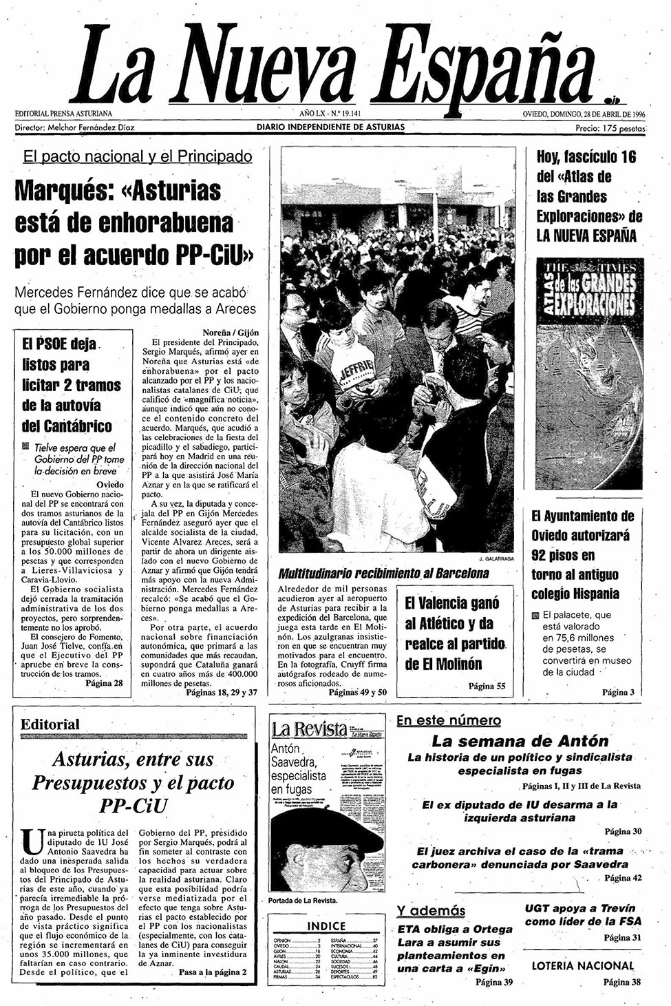Portada del Domingo, 28 de Abril de 1996