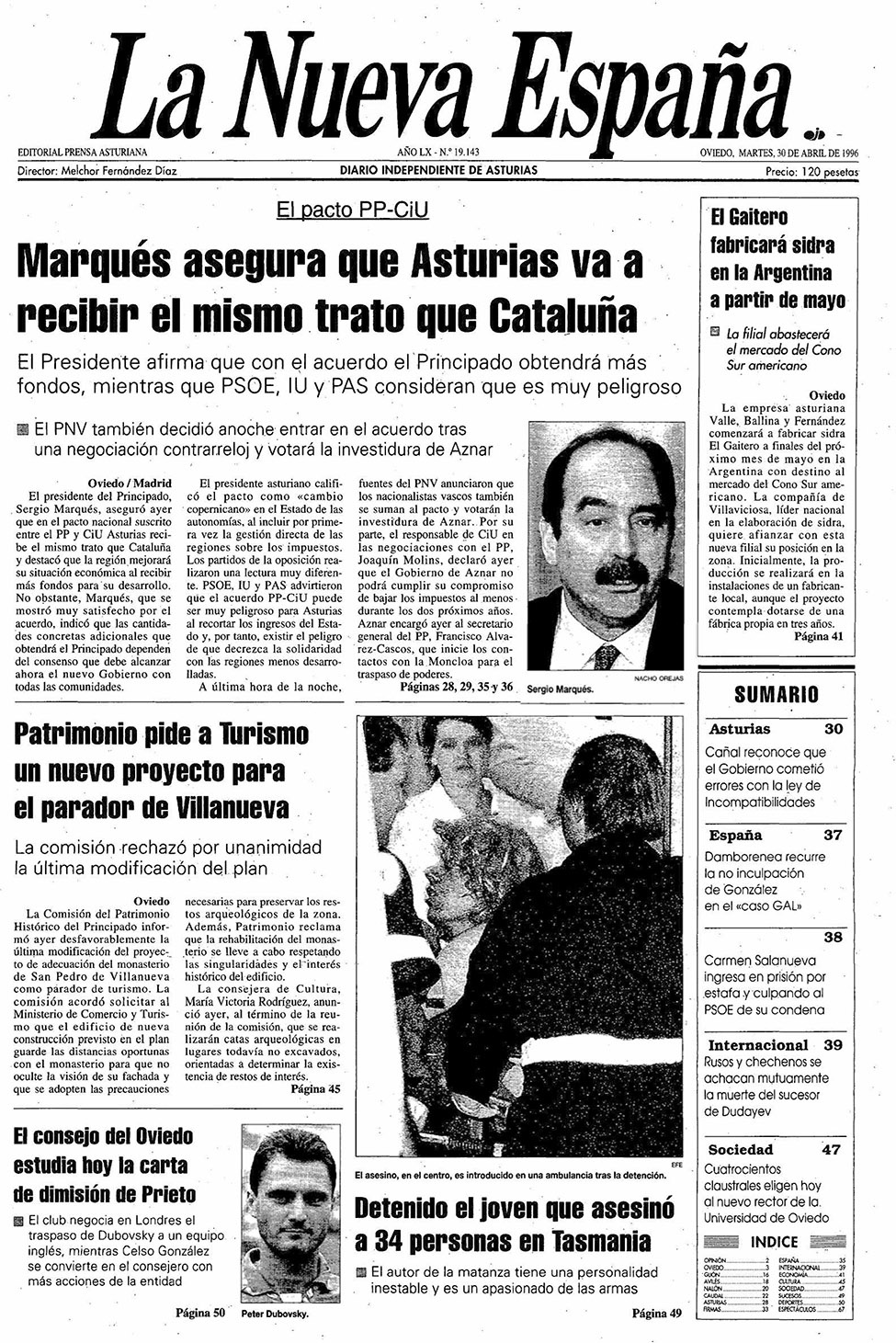 Portada del Martes, 30 de Abril de 1996