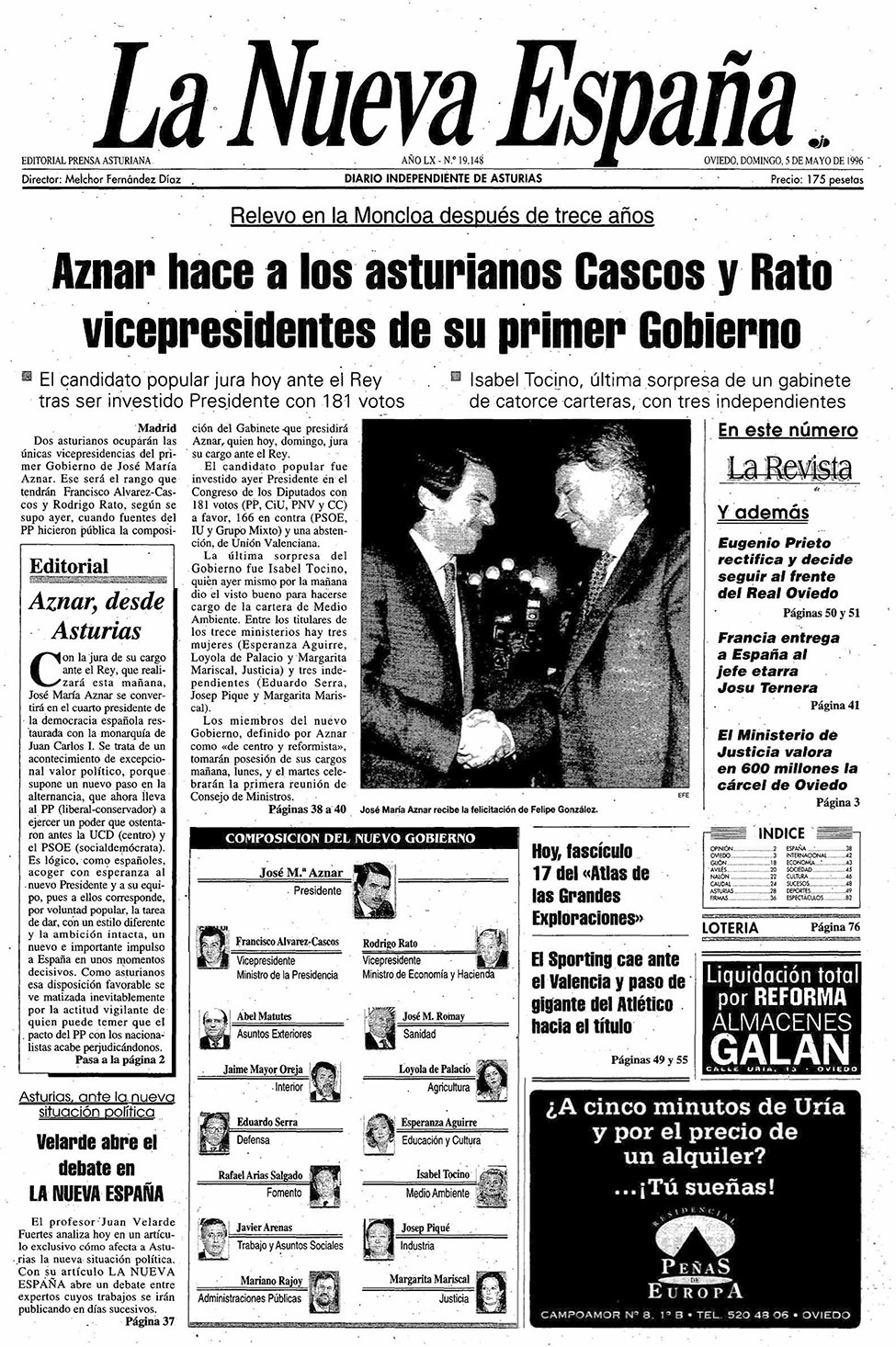 Portada del Domingo, 5 de Mayo de 1996