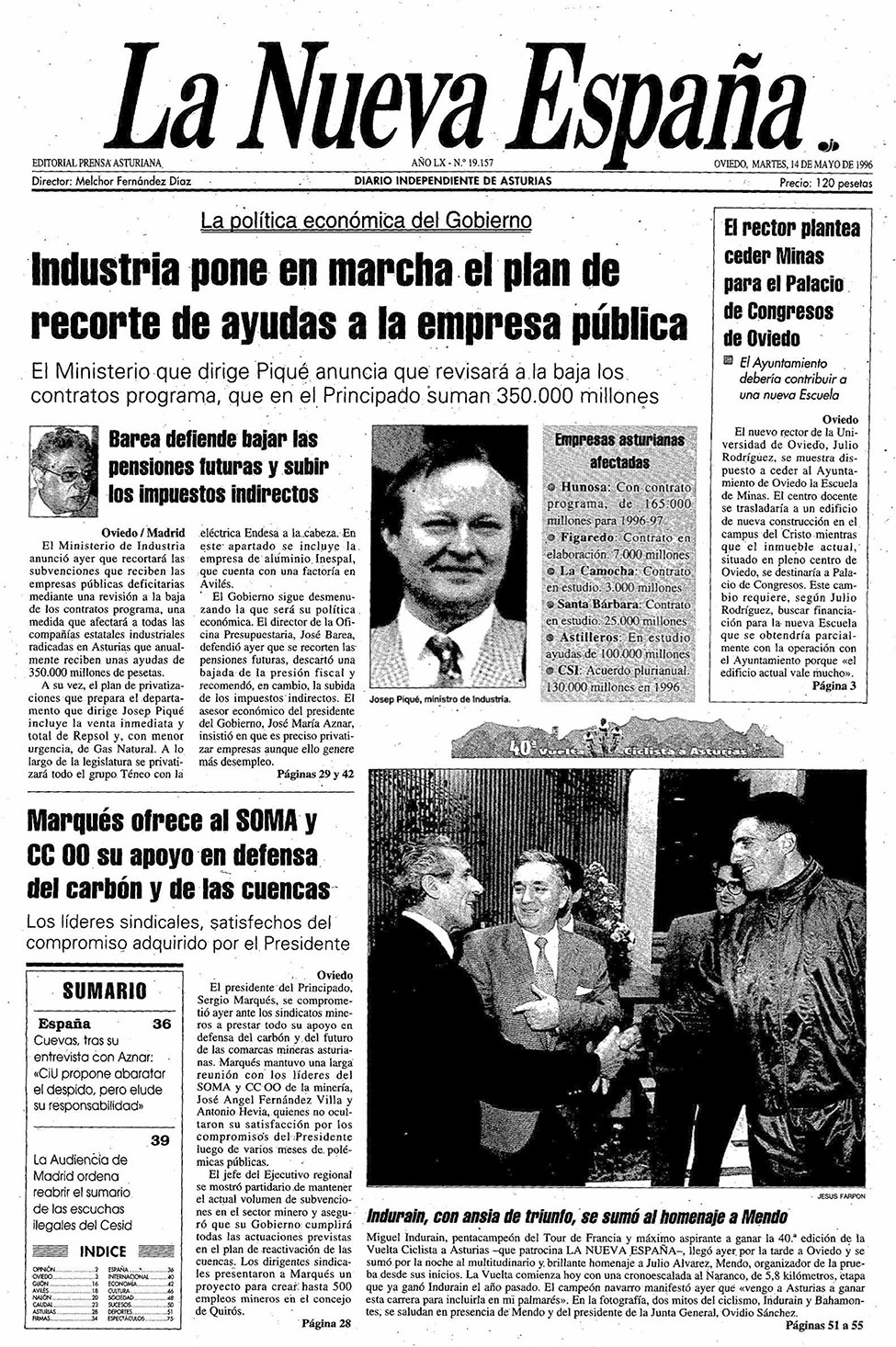 Portada del Martes, 14 de Mayo de 1996