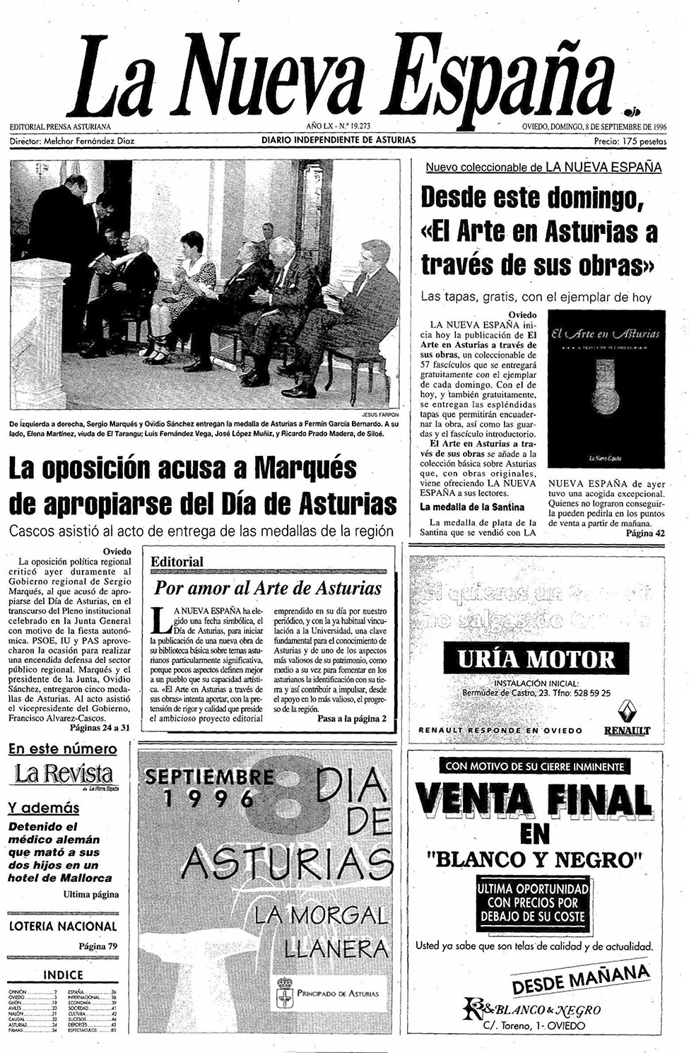 Portada del Domingo, 8 de Septiembre de 1996