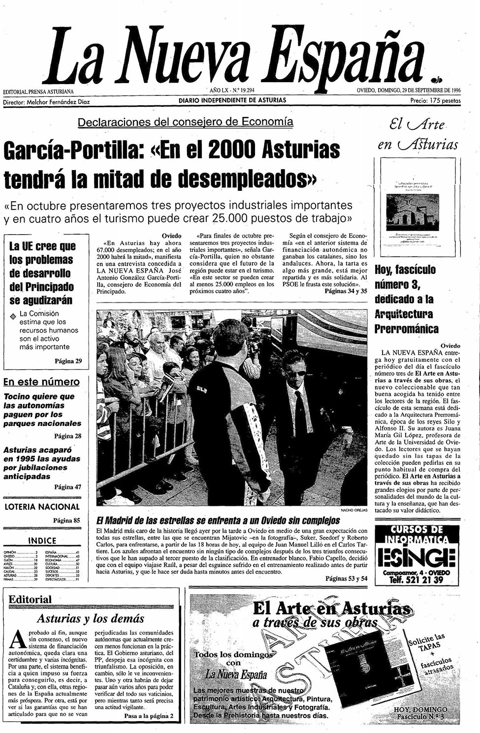 Portada del Domingo, 29 de Septiembre de 1996