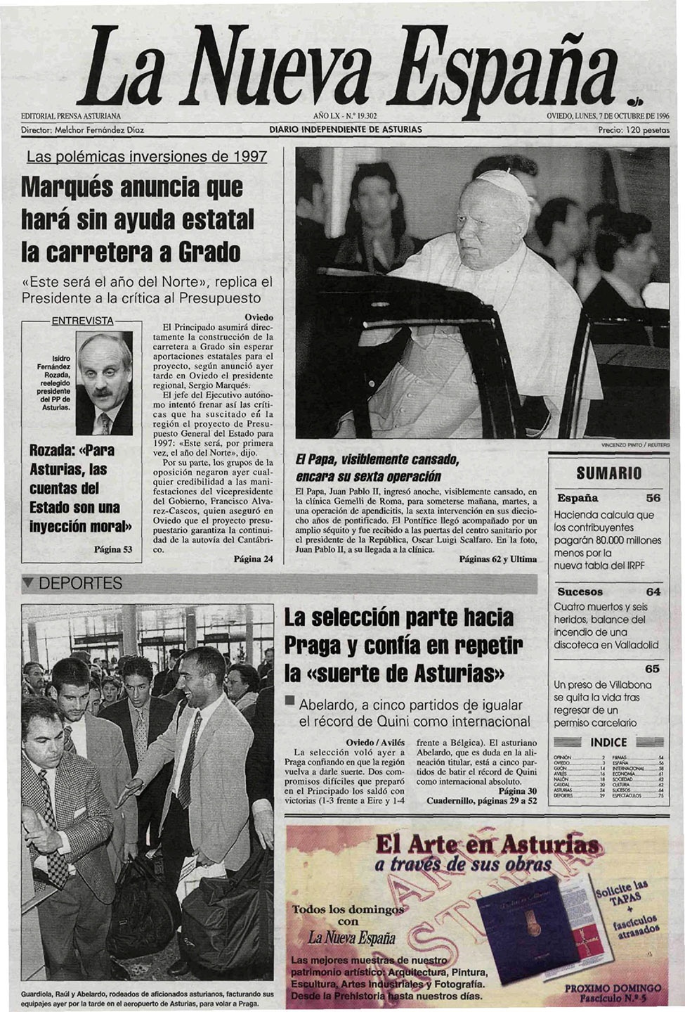 Portada del Lunes, 7 de Octubre de 1996