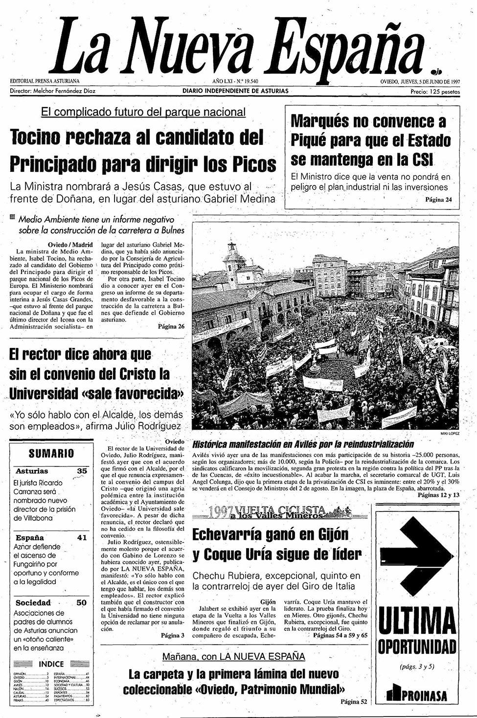 Portada del Jueves, 5 de Junio de 1997