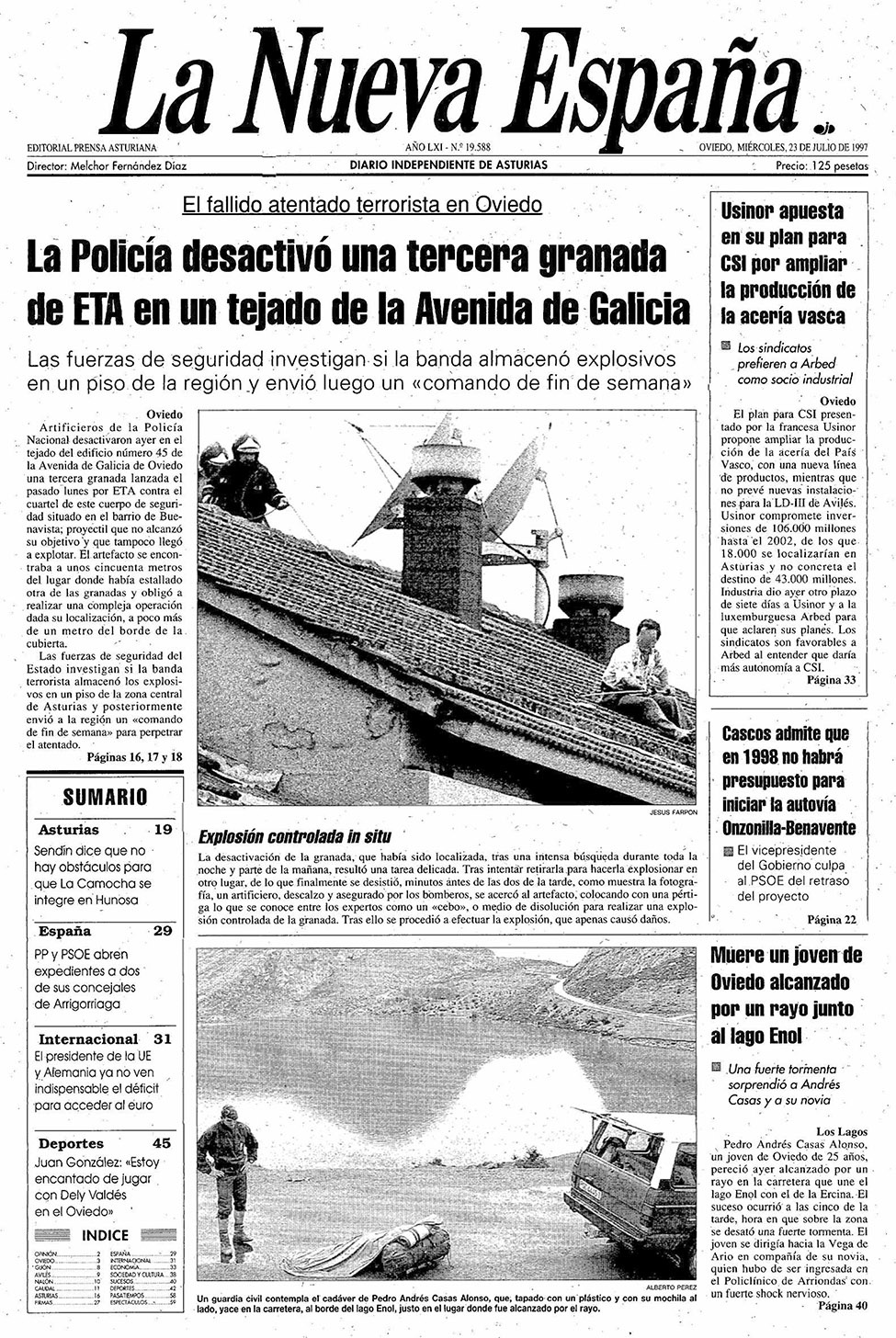 Portada del Miércoles, 23 de Julio de 1997