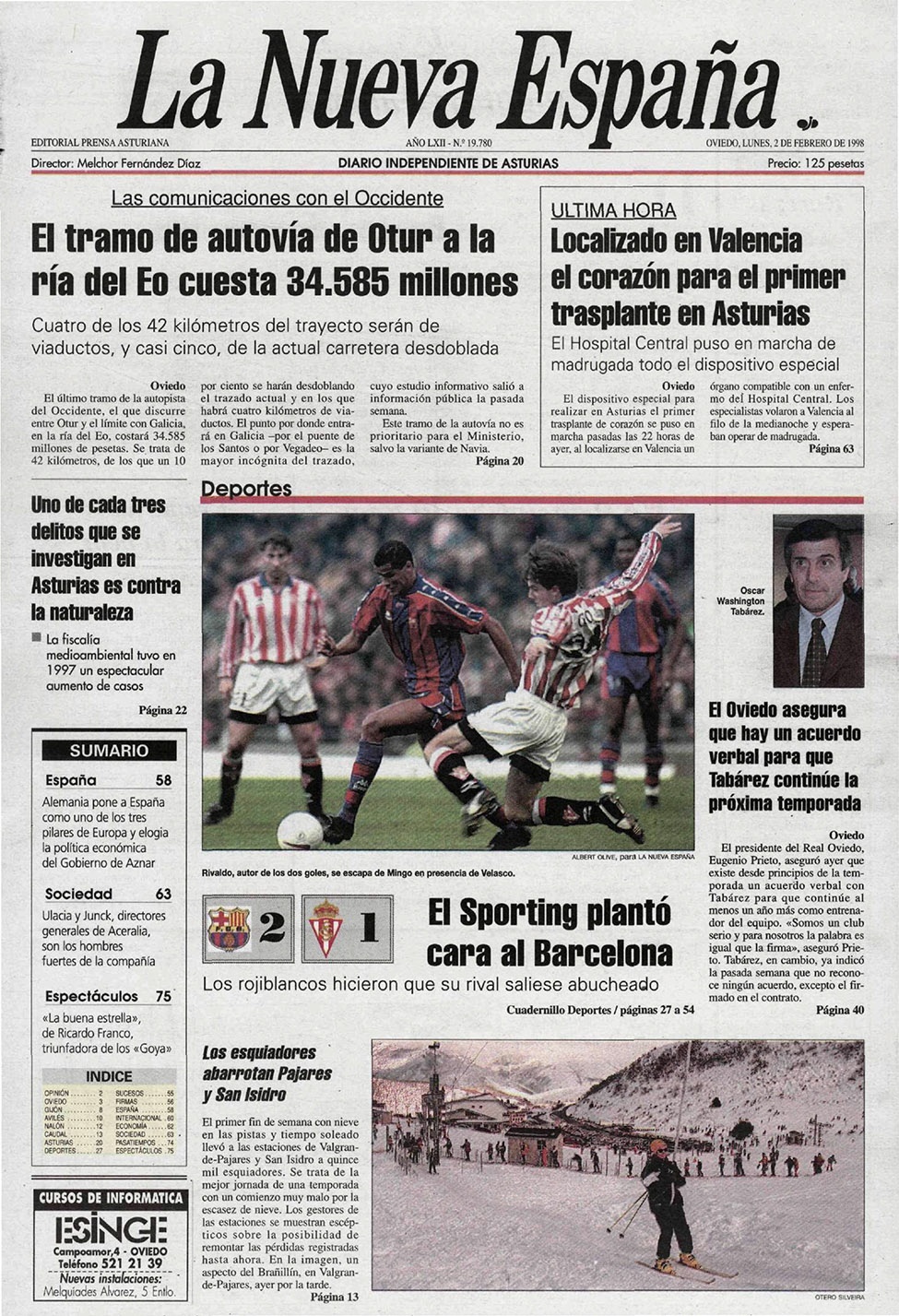 Portada del Lunes, 2 de Febrero de 1998