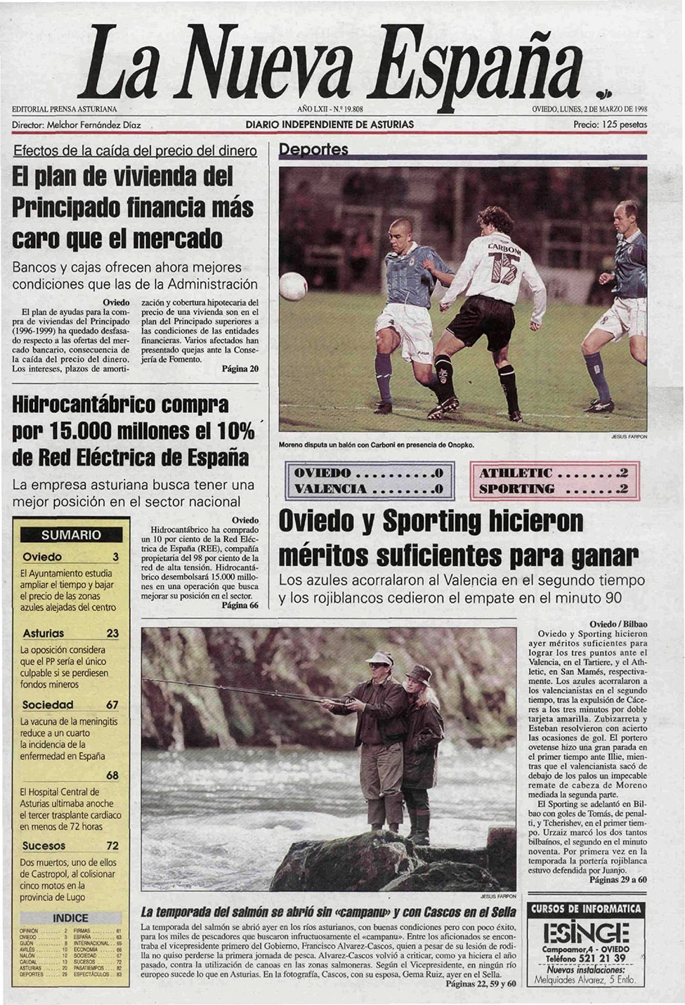 Portada del Lunes, 2 de Marzo de 1998