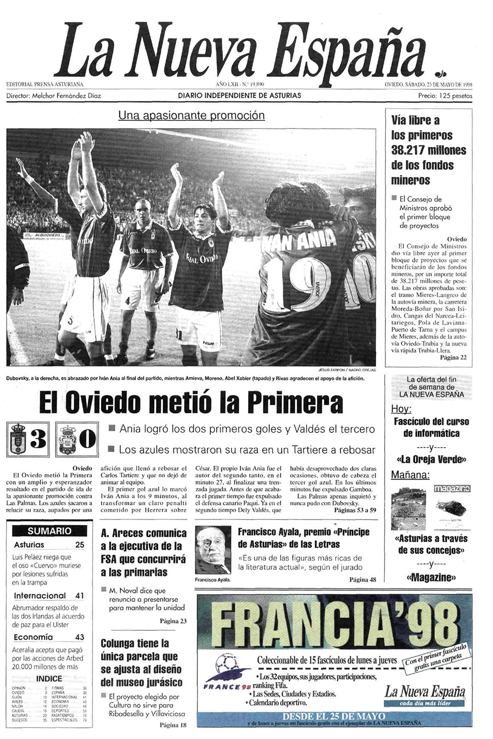 Portada del Sábado, 23 de Mayo de 1998