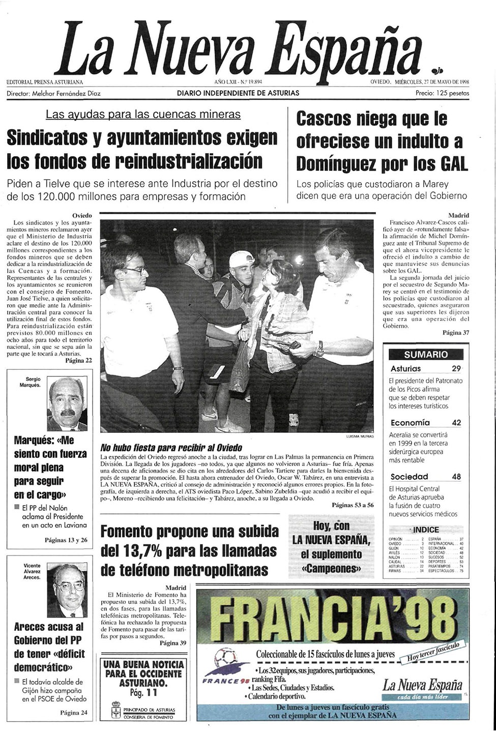 Portada del Miércoles, 27 de Mayo de 1998