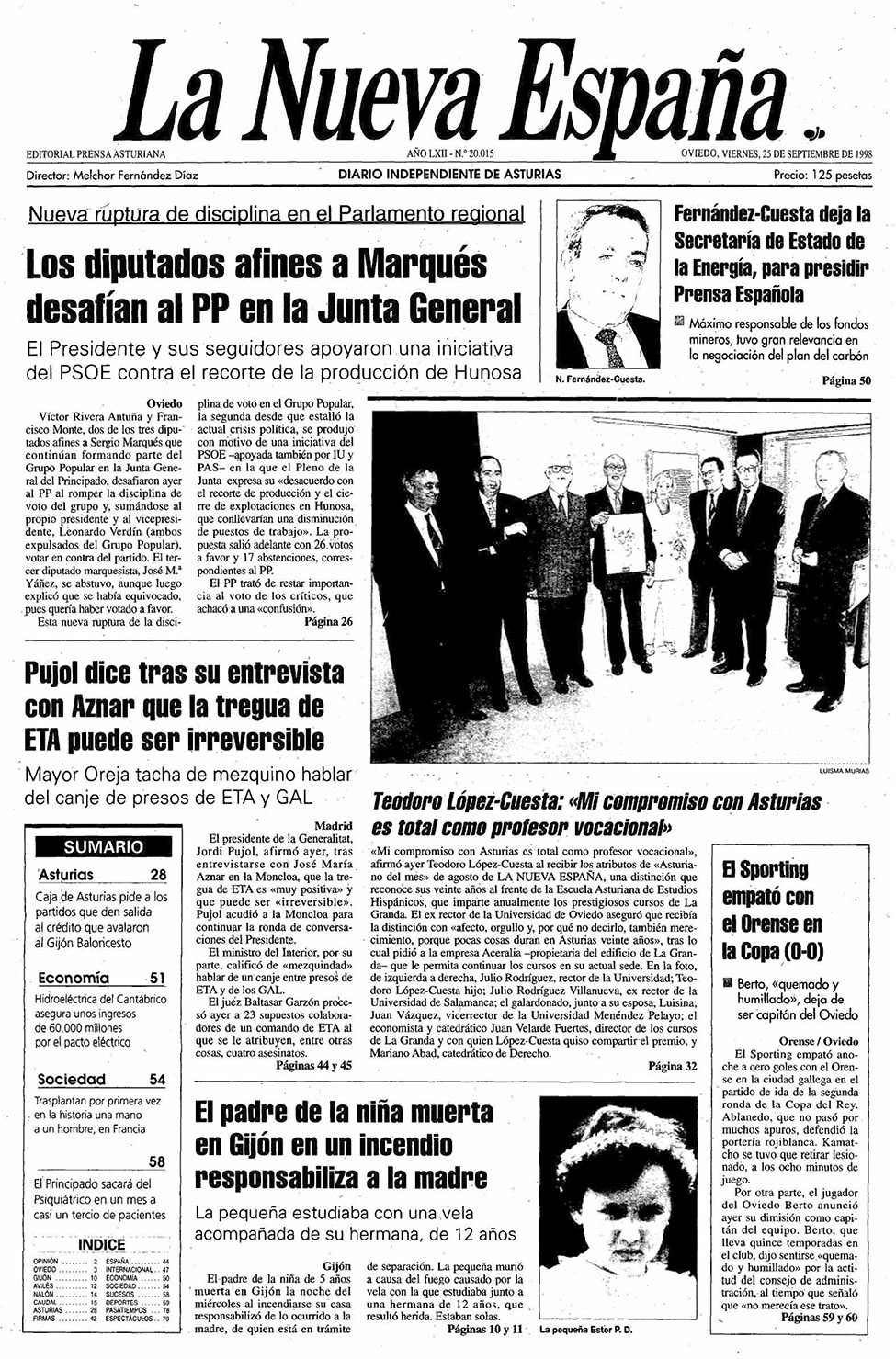 Portada del Viernes, 25 de Septiembre de 1998