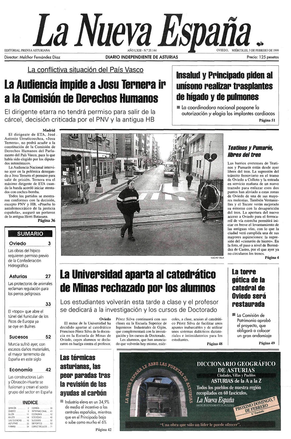 Portada del Miércoles, 3 de Febrero de 1999